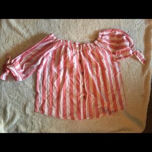 Pink and White Striped Off-Shoulder Blouse
